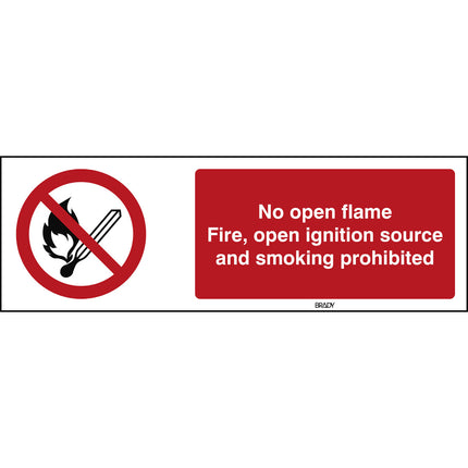 ISO Safety Sign  No open flame Fire open ignition source and smoking prohibited