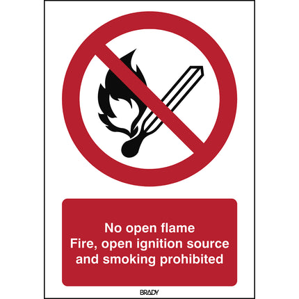 ISO Safety Sign  No open flame Fire open ignition source and smoking prohibited