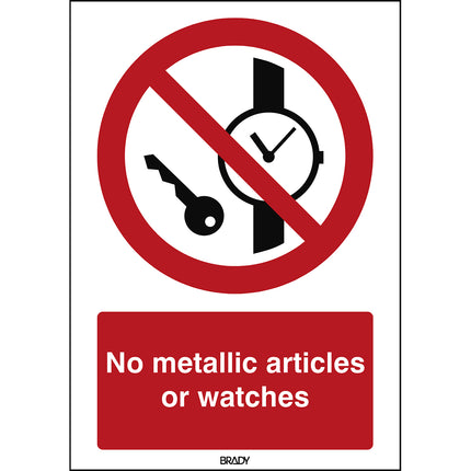 ISO Safety Sign  No metallic articles or watches