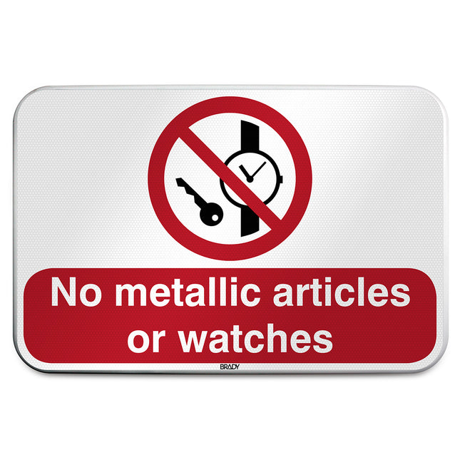 ISO Safety Sign  No metallic articles or watches