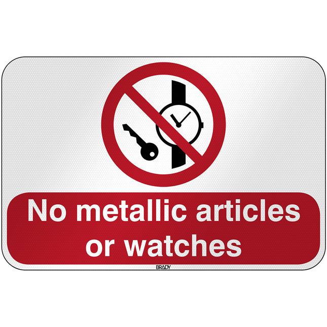ISO Safety Sign  No metallic articles or watches
