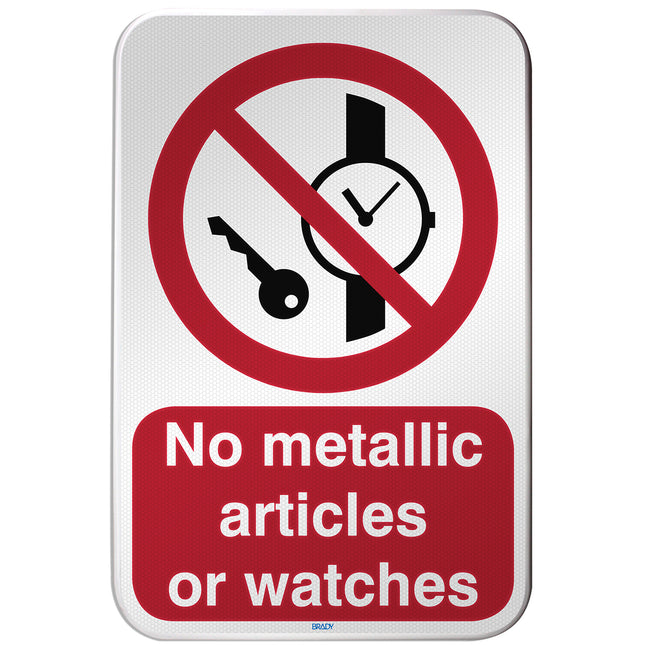 ISO Safety Sign  No metallic articles or watches