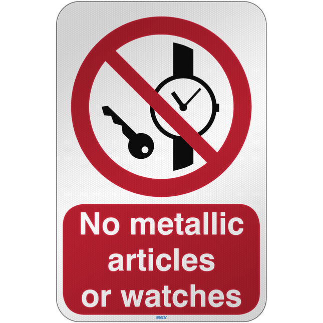 ISO Safety Sign  No metallic articles or watches