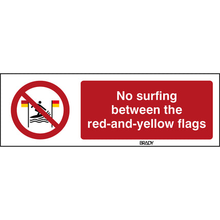 ISO Safety Sign  No surfing between the redandyellow flags