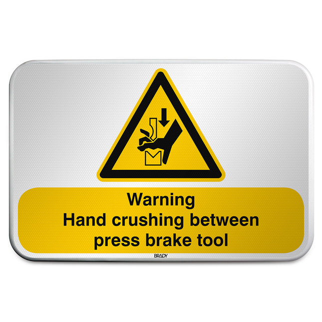 ISO Safety Sign  Warning Hand crushing between press brake tool