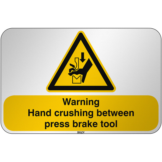 ISO Safety Sign  Warning Hand crushing between press brake tool