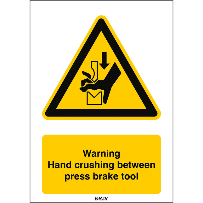 ISO Safety Sign  Warning Hand crushing between press brake tool