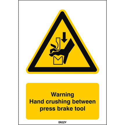 ISO Safety Sign  Warning Hand crushing between press brake tool
