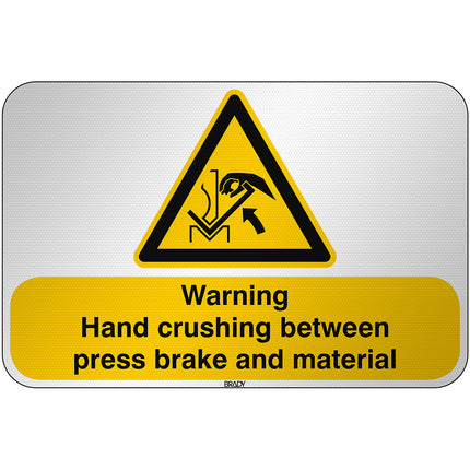 ISO Safety Sign  Warning Hand crushing between press brake and material
