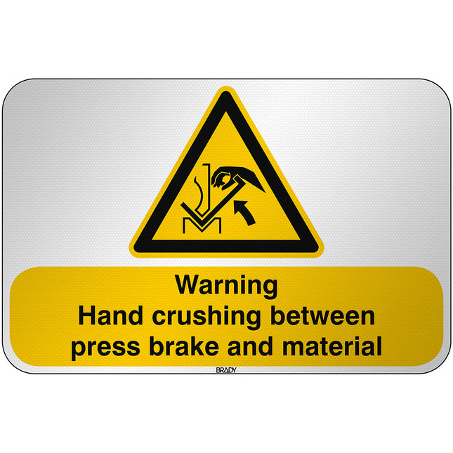 ISO Safety Sign  Warning Hand crushing between press brake and material