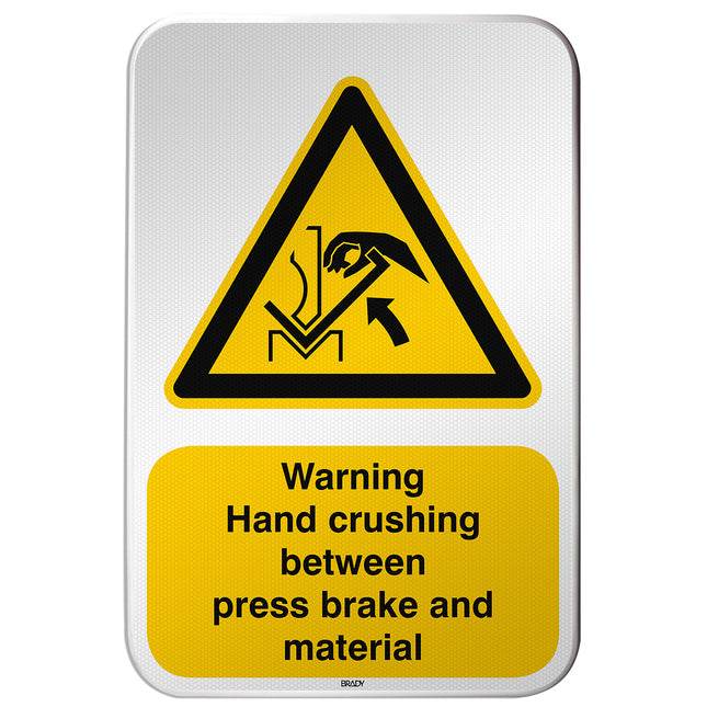 ISO Safety Sign  Warning Hand crushing between press brake and material