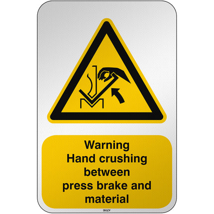 ISO Safety Sign  Warning Hand crushing between press brake and material