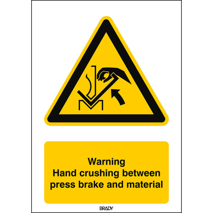 ISO Safety Sign  Warning Hand crushing between press brake and material