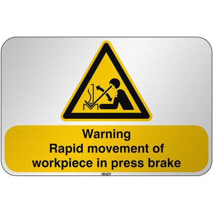 ISO Safety Sign  Warning Rapid movement of workpiece in press brake
