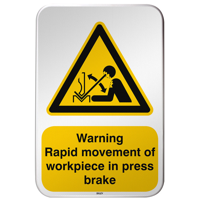 ISO Safety Sign  Warning Rapid movement of workpiece in press brake