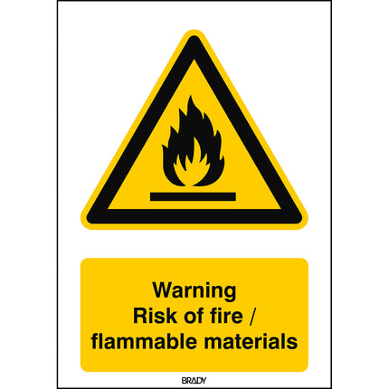 ISO Safety Sign  Warning Risk of fire flammable materials
