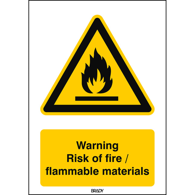 ISO Safety Sign  Warning Risk of fire flammable materials