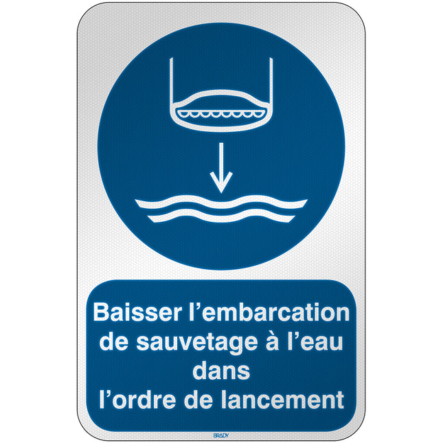 ISO Safety Sign  Lower lifeboat to the water in launch sequence