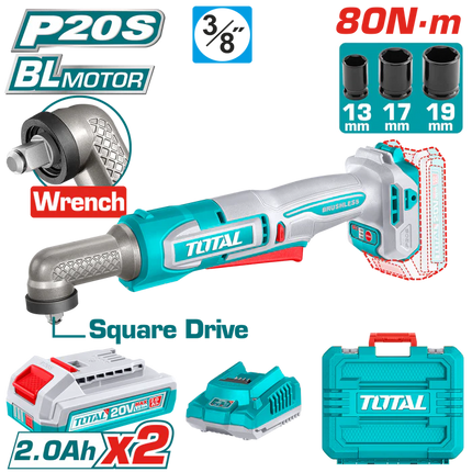 Total Tools Cordless Angle Impact Wrench 20V 80Nm with Batteries