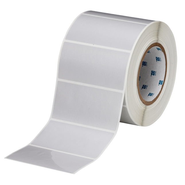 76 mm Core Satin Silver Polyester with Rubber Adhesive Labels