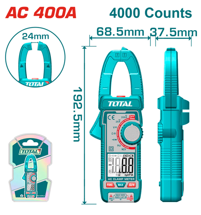 Total Tools Digital AC Clamp Meter 400A | TMT762001