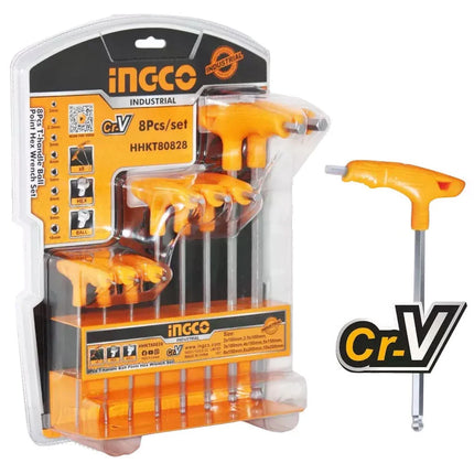 INGCO T-Handle Ball Point Hex Key Wrench Set 8 Pieces | HHKT80828