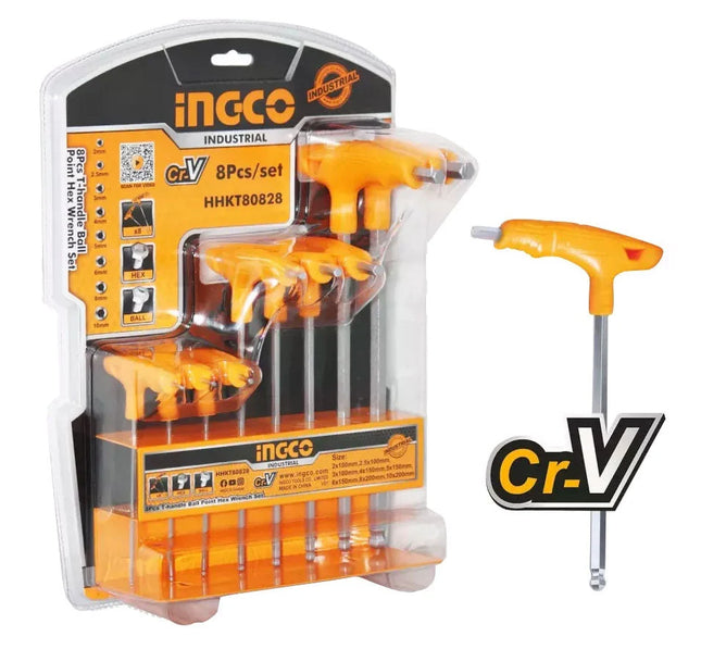 INGCO T-Handle Ball Point Hex Key Wrench Set 8 Pieces | HHKT80828