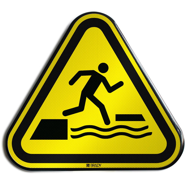 ISO Safety Sign  Warning Falling into water when stepping on or off a floating surface