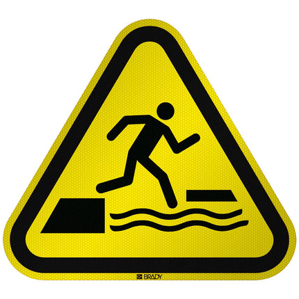 ISO Safety Sign  Warning Falling into water when stepping on or off a floating surface