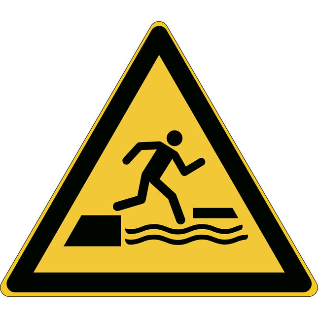 ISO Safety Sign  Warning Falling into water when stepping on or off a floating surface