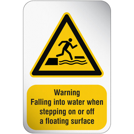 ISO Safety Sign  Warning Falling into water when stepping on or off a floating surface