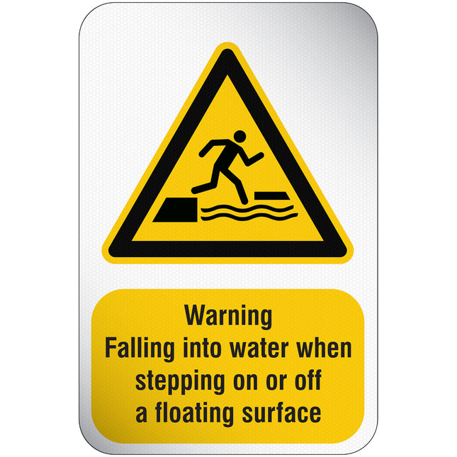 ISO Safety Sign  Warning Falling into water when stepping on or off a floating surface