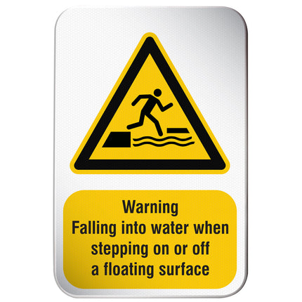 ISO Safety Sign  Warning Falling into water when stepping on or off a floating surface