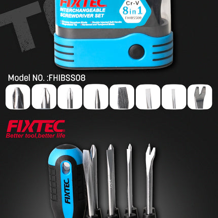 FHIBSS08Fixtecمجموعة مفك براغي قابل للتبديل 8 قطع من FIXTEC