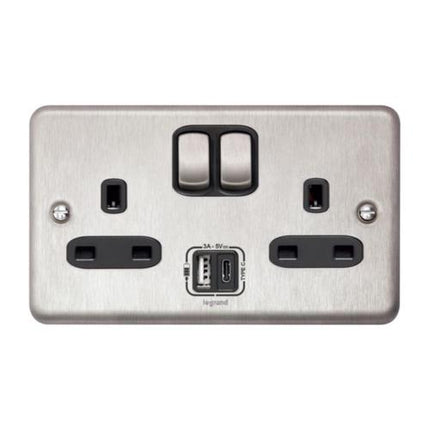 833079Legrandسينرجي أثينتيك مقبس جداري ثنائي مع شاحن USB نوع A وC 13A