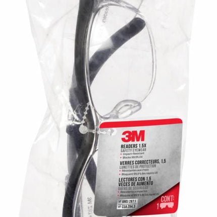 000783719119113Mنظارات الأمان 3M للقراءة 91191H1-C +1.5 إطار أسود عدسة شفافة