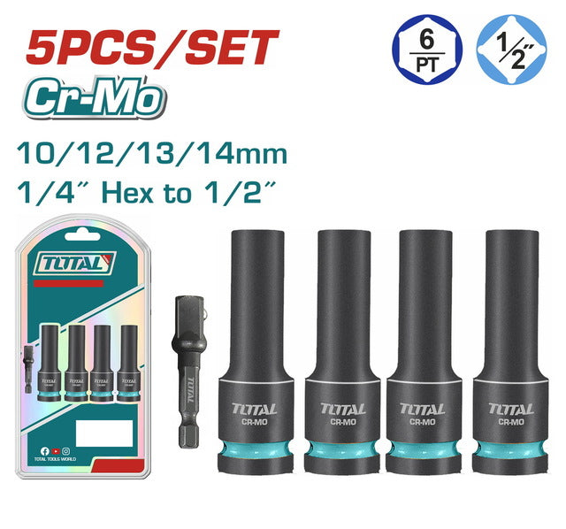 THKISD12052LTotal Toolsمجموعة مقابس التأثير العميقة TOTAL 5 قطع 1/2 بوصة THKISD12052L