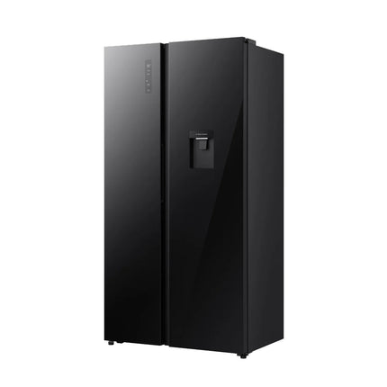 Hisense 24 Cu Ft Side by Side Refrigerator Inverter Black Glass Water Dispenser | RS3P725NBG