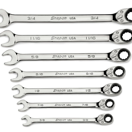 SOXRR707ASnap-Onمجموعة مفاتيح ربط ثنائية الاتجاه قابلة للعكس من 7 قطع بـ 12 نقطة SAE Flank Drive Plus