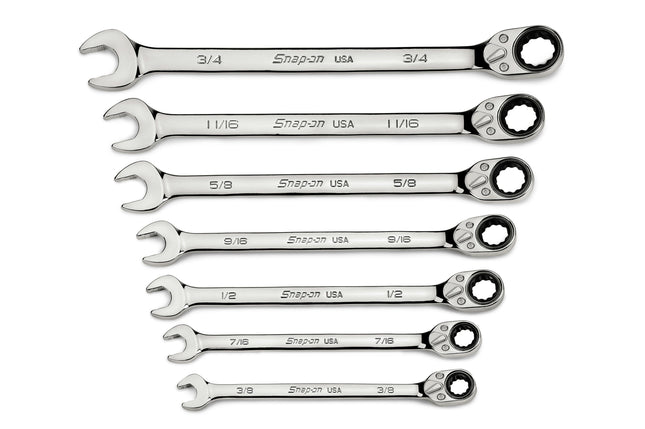 SOXRR707ASnap-Onمجموعة مفاتيح ربط ثنائية الاتجاه قابلة للعكس من 7 قطع بـ 12 نقطة SAE Flank Drive Plus