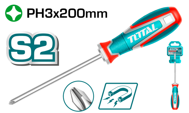 TSDPH3200Total Toolsمفك براغي فيليبس PH3 من TOTAL بطول 200 ملم من الفولاذ S2