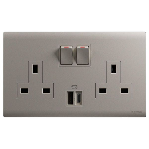 MEC33076CHLegrandأوبريا مقبس تبديل ثنائي BS 13A مع USB A+C 27W ذهبي