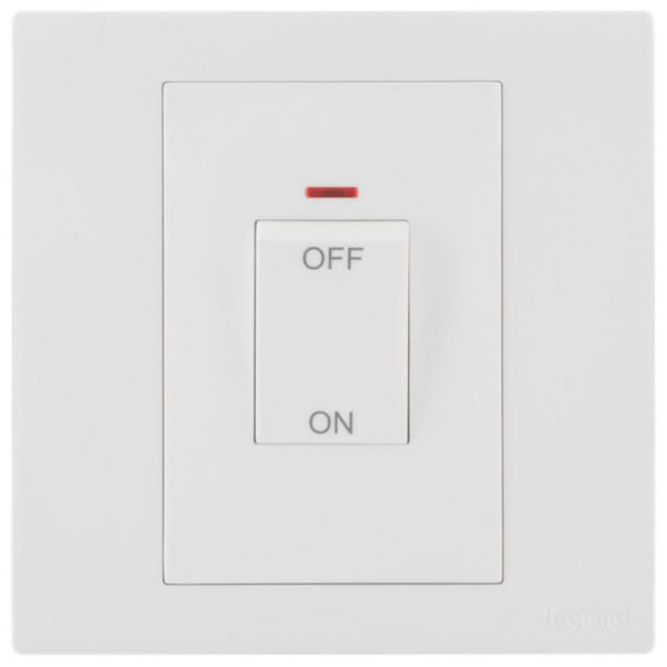 MEC21028WHLegrandمفتاح Obria أحادي القطاع 45 أمبير ثنائي القطب مع مؤشر LED أحمر أبيض مات