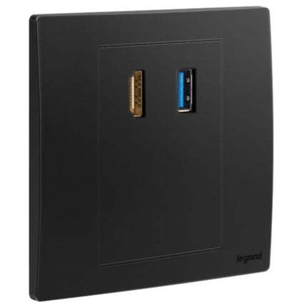 281021MBLegrandمقبس Mallia Senses HDMI مع نقل بيانات USB A باللون الأسود غير اللامع