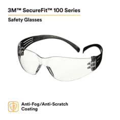 506380604290013Mنظارات الأمان 3M SecureFit 100 Series SF101AF-BLK عدسة شفافة