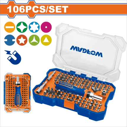 WSS8B05Wadfowمجموعة مفكات براغي ذات حركة ترددية 106 قطعة من WADFOW