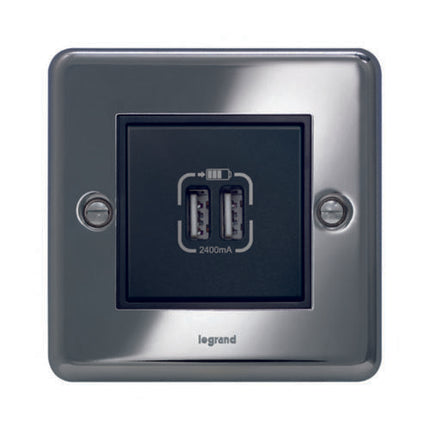 833244Legrandشاحن USB مزدوج أصلي Synergy نوع A من الفولاذ المقاوم للصدأ المصقول