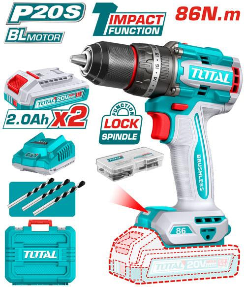 TIDLI208687Total ToolsTIDLI208687 مثقاب التأثير بدون فرش وبدون سلك 20 فولت احترافي