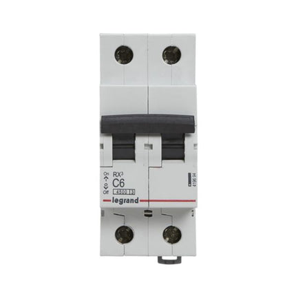 419694Legrandقاطع دائرة لوغراند MCB RX3 4500A ثنائي القطب 6A منحنى C