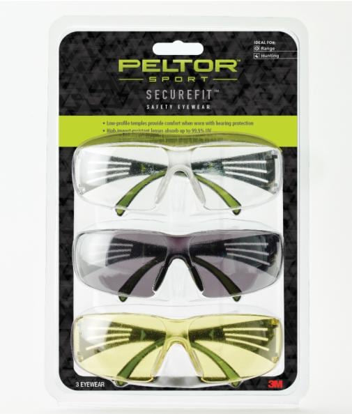 V1013244823Mنظارات Peltor Sport SecureFit 400 الواقية، حزمة 3 عدسات شفافة وكهرمانية ورمادية